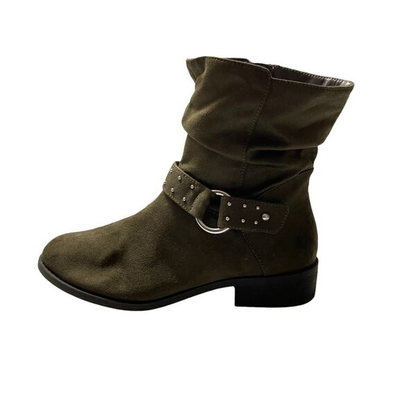 American Eagle Women's Green Faux Suede Embellished Buckle Slouchy Booties 6.5 - Picture 1 of 10